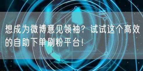 想成为微博意见领袖？试试这个高效的自助下单刷粉平台！