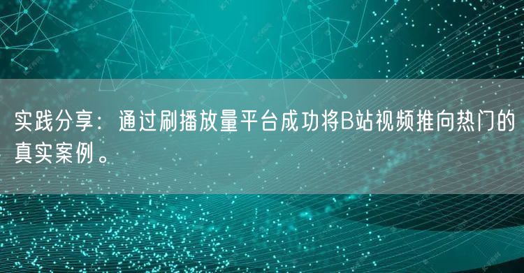 实践分享：通过刷播放量平台成功将B站视频推向热门的真实案例。