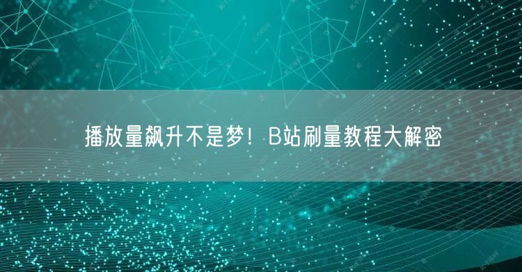 播放量飙升不是梦！B站刷量教程大解密