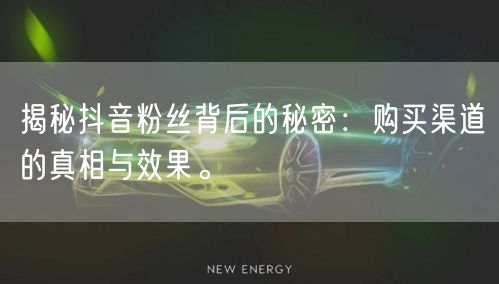 揭秘抖音粉丝背后的秘密：购买渠道的真相与效果。